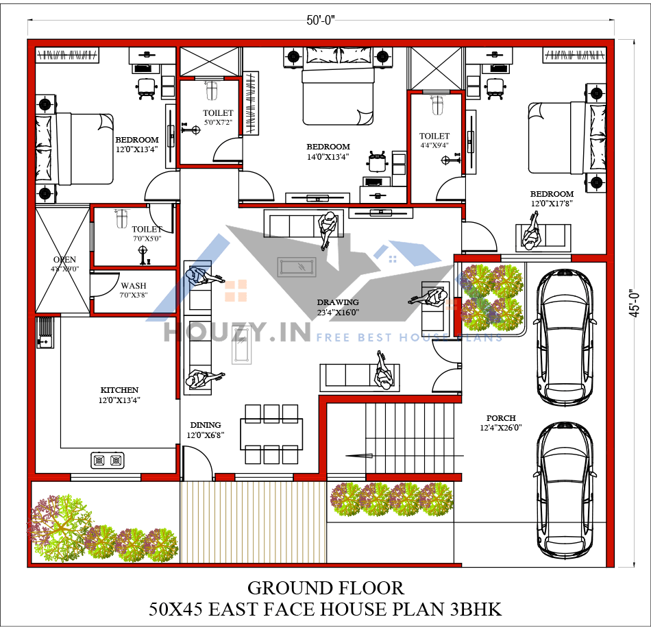 50 x 45 house plans east facing