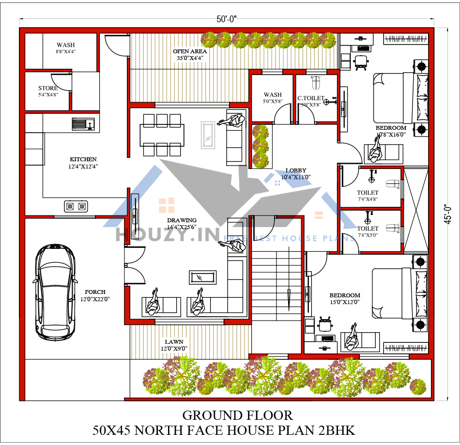 50 x 45 house plans north facing