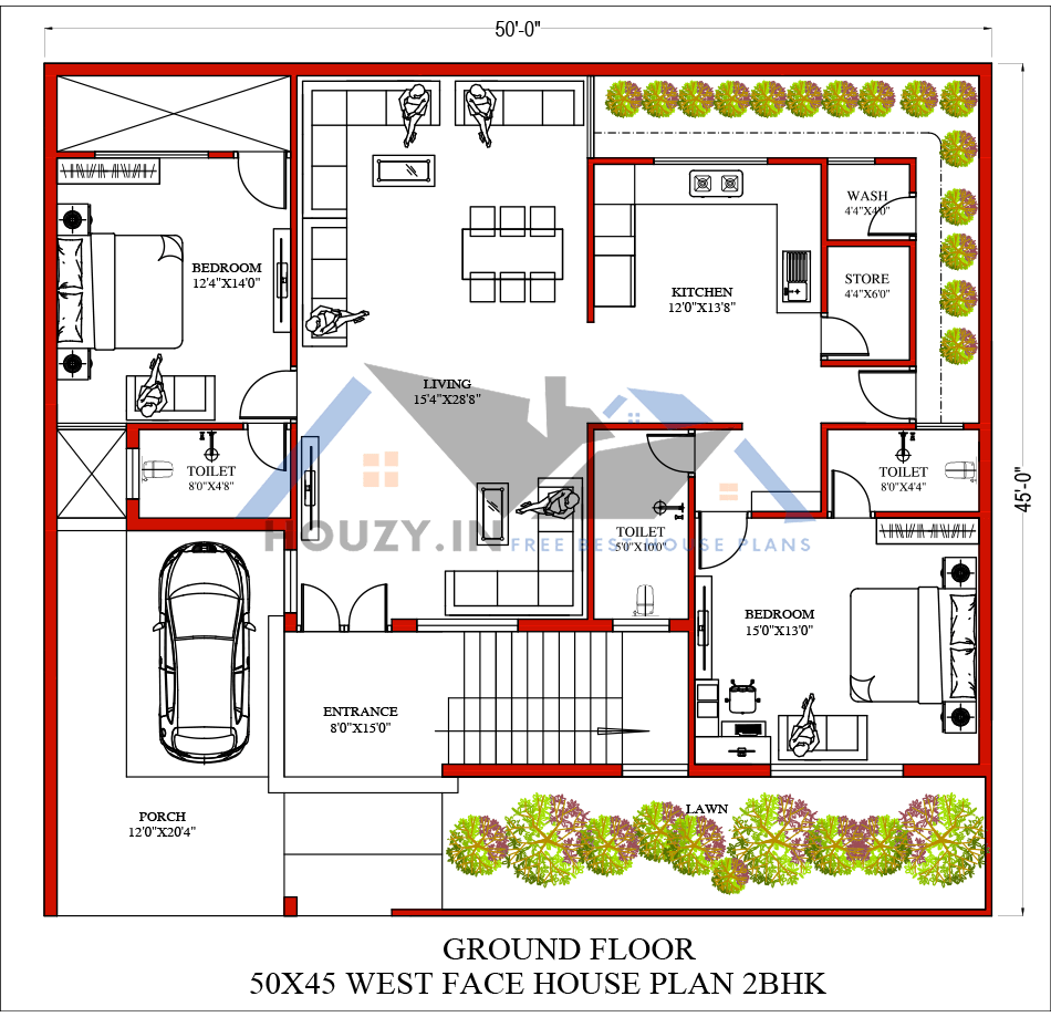50 x 45 house plans west facing