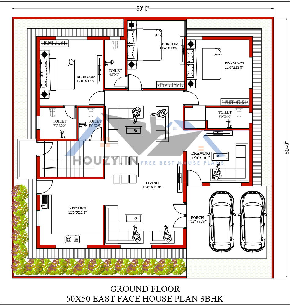 50x50 house plans east facing