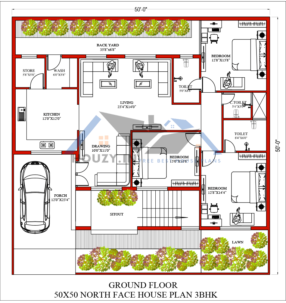 50x50 house plans north facing
