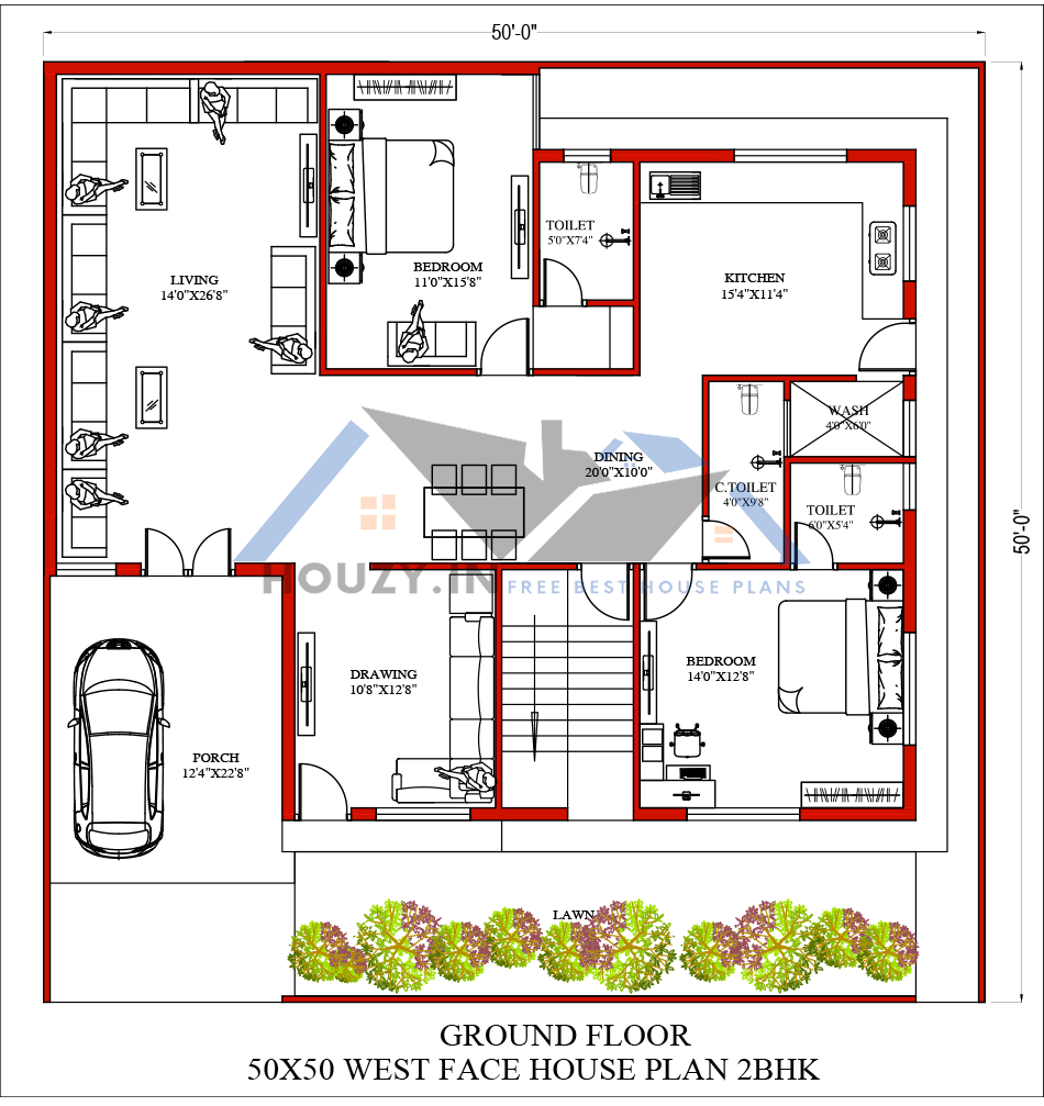 50x50 house plans west facing