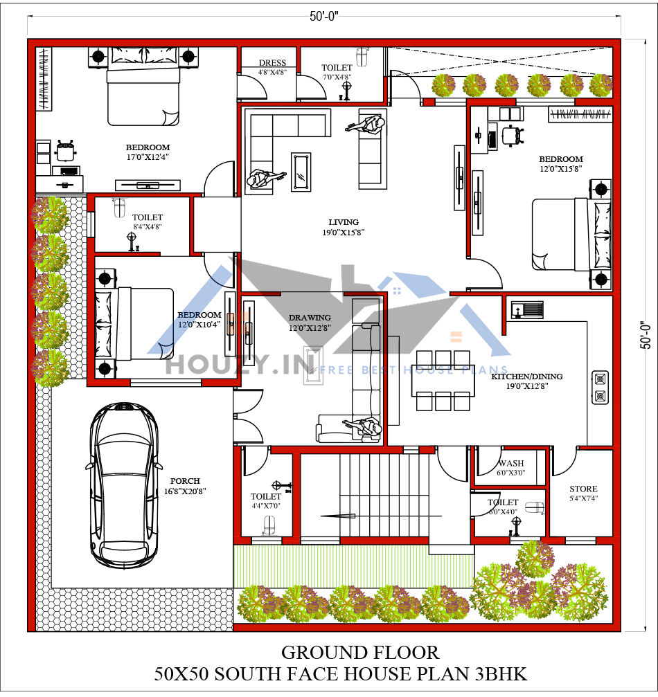50x50 house plans south facing