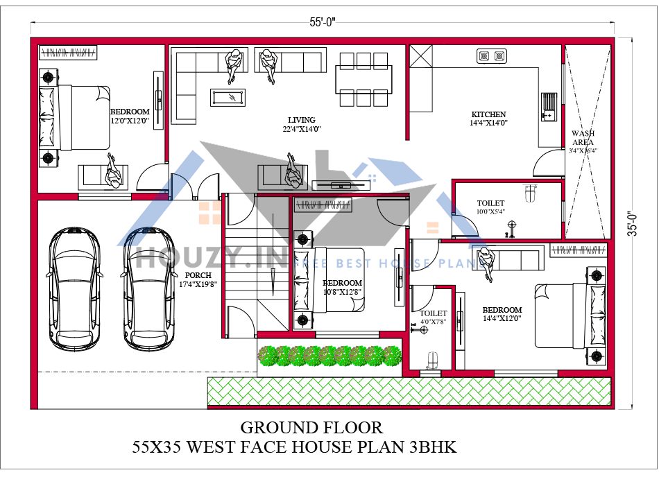 55x35 west facing house plan