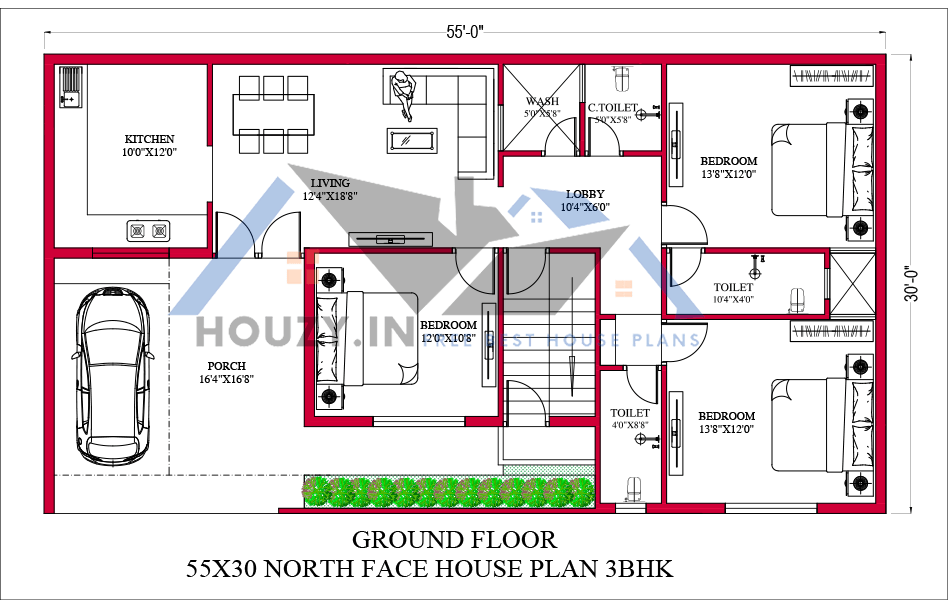 55x30 north facing house plan