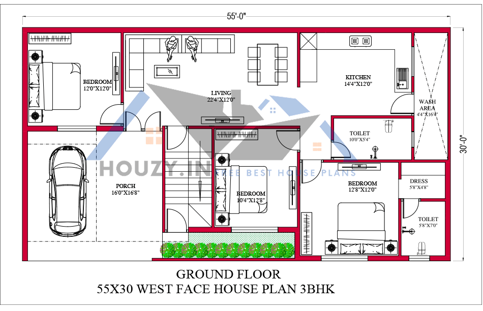 55 by 30 west facing house plan