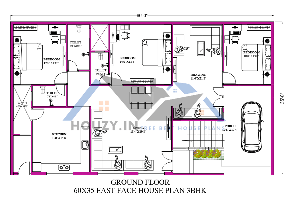 60 by 35 east facing house plan
