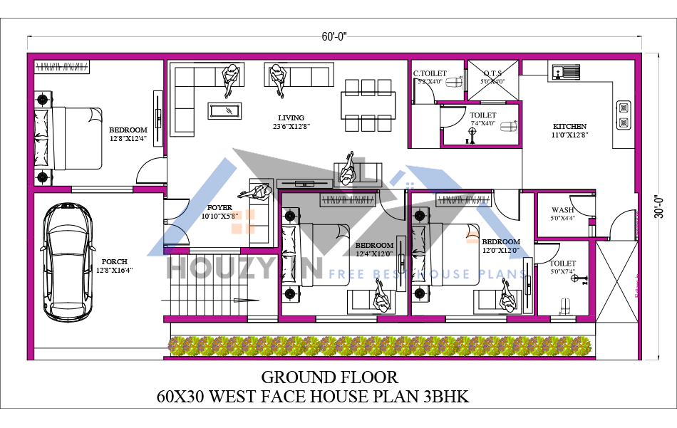 60 x 30 west facing house plan