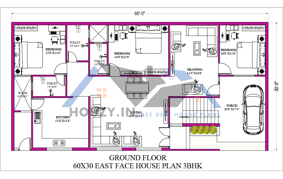 60 by 30 east facing house plan